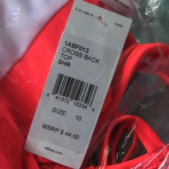NWT Adidas Striped “Shock Red” bikini top - Picture 12 of 15